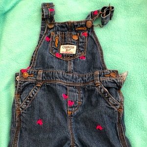 OshKosh jean overalls for 12 month girl with little cute pink birds